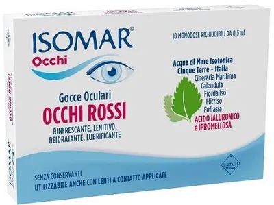 Immagine prodotto di Isomar Occhi Rossi Gocce Oculari Acido Ialuronico 0,20% 10 Flaconcini