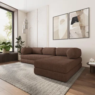 Produktbild von Masseno Ecksofa KELI mit Schlaffunktion, Modulares Schlafsofa aus Schaumstoff, Klappbares Bodensofa - Braun, QUELLE 25