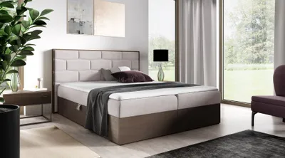 Produktbild von Kontinentales Bett 140x200 CHANTELLE 9 - dunkle Eiche / Beige + GRATIS Matratzenauflage