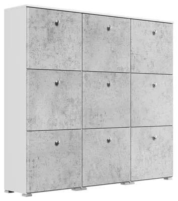 Produktbild von Schuhschrank XL Comfort 9 Klappen 36 Paar 157x141 cm Weiss-Beton : Weissmatt / Beton Varianten: Weissmatt / Beton