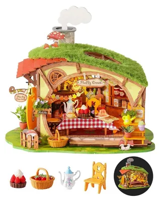 Produktbild von Holz Puppenhaus Bausatz Miniaturhaus Märchen Naturhütte LED-Leuchten Bastelset für Erwachsene
