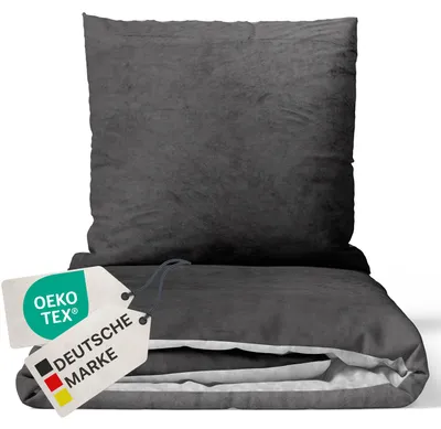 Produktbild von NYVI Winter Bettwäsche Set DreamScience Cashmere Touch 135x200 + 80x80 cm Anthrazit Silber - Kuschelweich & Wärmend - Mit Reißverschluss, , für Allergiker geeignet