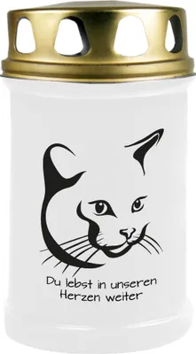 Produktbild von Grabkerze Weiß, Brenndauer: 48 Stunden, Motiv: Katze 4
