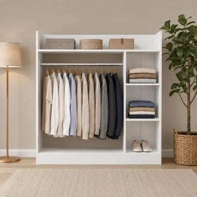 Produktbild von VCM VCM Palosa Kleiderschrank H. 115 x B. 118 x T. 35 cm mit Kleiderstange & Regalfächern Offene Garderobe - Palosa M