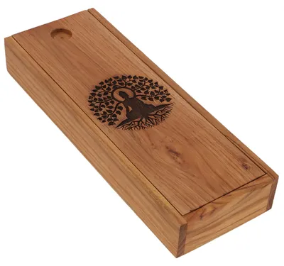 Produktbild von Räucherkiste, Geschenkbox mit Halter aus Teakholz - Buddha 1, Braun, 4*10 cm, Räucherstäbchen Halter