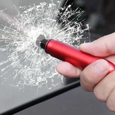 Produktbild von Auto Nothammer Sicherheitshammer Fensterbrecher Metall Rot – KFZ Notfall Fluchtwerkzeug Gurtschneider Klein