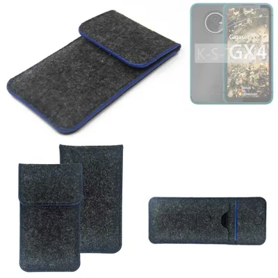 Produktbild von K-S-Trade Handy-Hülle Schutz-Hülle kompatibel mit Gigaset GX4 Filztasche Pouch Tasche Case Sleeve Filzhülle dunkelgrau, blauer Rand