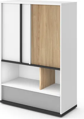 Produktbild von Kommode IMOLA IM-05 mit 2 Türen 1 Schublade Schrank Mehrzweckschrank Highboard Modern (Weiß / Grau)