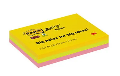 Produktbild von Post-it Super Sticky Meeting Notes 152 x 101 mm sortiert 3 Blöcke á 45 Blatt