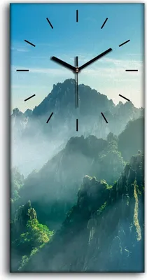 Produktbild von Dekor Leinwand Uhr Wandbilder 30x60 Gemälde Berg Bäume Himmel Wolken Kunst - schwarze Hände