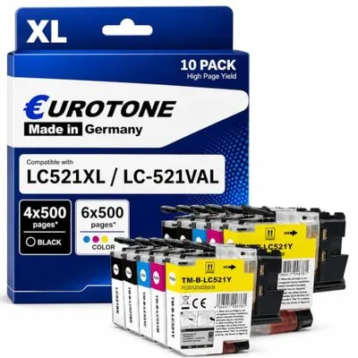 Eurotone 10x Tonerkartusche kompatibel mit Brother 521XL + LC521 LC521-10er – Produktansicht 1