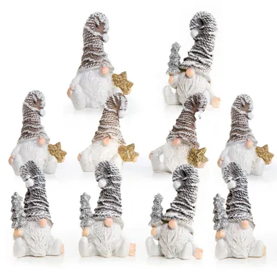 Produktbild von Set: 10 kleine Wichtelfiguren 5 weiß gold + 5 weiß silber glitzernd 7 cm