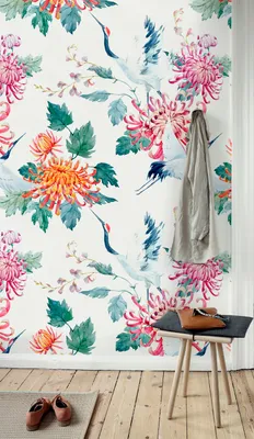 Produktbild von Coloray Fototapete 152x104 cm Vlies-Fototapete - Blumenkran Vögel Blumen