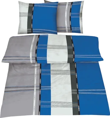Produktbild von 3-teilig Mikrofaser Bettwäsche Set Bettgarnitur Bettbezug Übergröße 200x200 2x Kissenbezug 80x80 Modern Karo Gestreift NEU Grau Blau