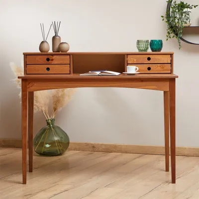 Produktbild von Schreibtisch MILANO mit 4 Schubladen und 1 Fach, Kastanien farben aus Massivholz, robuste Verarbeitung PC-Tisch mit Stauraum für Büro und Home-Office
