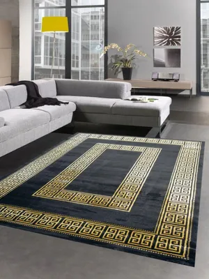 Immagine prodotto di Tappeto soggiorno con bordo a meandro nero oro dimensioni - 160x230 cm