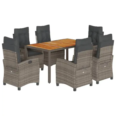 Produktbild von 7-tlg. Garten-Essgruppe mit Kissen Grau Poly Rattan