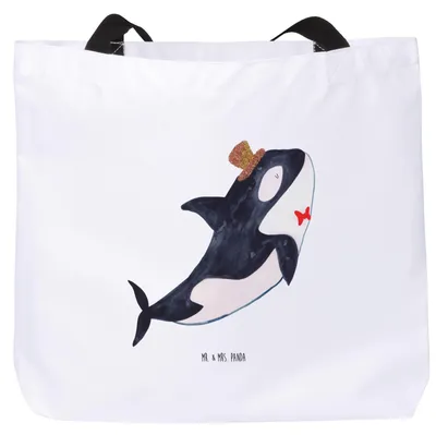 Produktbild von Mr. & Mrs. Panda Schultasche Orca Zylinder - Weiß - Geschenk, Meer, Strandtasche, Geburtstag, Konfetti, Tasche, Reisetasche, Laptoptasche, Fest, Narwal, Glitter, Tote Bag