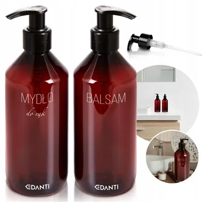 Immagine prodotto di Set da bagno con 2 flaconi dosatori a pompa da 300 ml per sapone e balsamo, da lavabo