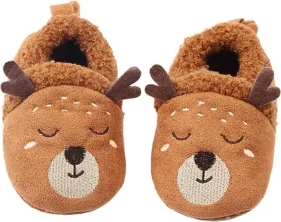 Produktbild von Weihnachts-Baby-Hausschuhe, Neugeborenen-Schuhe, Jungen und Mädchen, rutschfeste Baumwoll-Hausschuhe, 11 cm (braun)