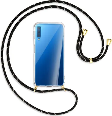 Produktbild von Handykette Backcover-Schutzhülle mit Band (Metall goldfarben) für Samsung Galaxy A7 2018 - schwarz/gold