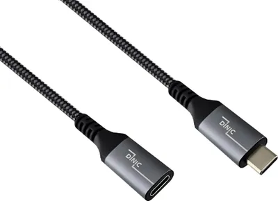 Produktbild von DINIC USB 4.0 Verlängerung, 240W PD, 40Gbps, Typ C auf C, Alu Stecker, Nylon Kabel, schwar