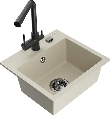 Immagine prodotto di Mexen Milo lavello in granito 1 vasca con rubinetto da cucina Duero, beige - 6505-69-671600-70