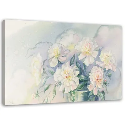 Produktbild von Leinwandbild naturstrauß aus weißen blumen 120x80 cm Feeby grau wandbild bereit zum aufhängen