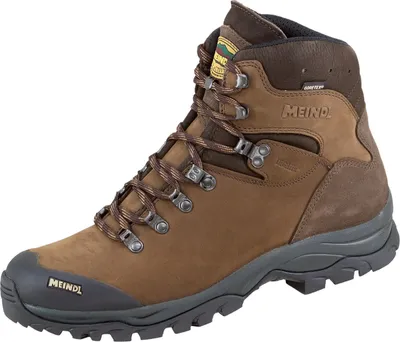A single brown hiking boot is shown against a white background.