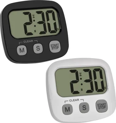 Image de TFA-Dostmann 38.2057 Minuterie numérique pour le sport/la cuisine/l'apprentissage, chronomètre et horloge, grand écran, minuteur, minuterie de cuisine, minuterie de sport : sans pile : noir + blanc
