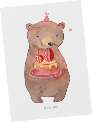 Produktbild von Mr. & Mrs. Panda Postkarte Bär Torte 80. Geburtstag - Weiß - Geschenk, Grußkarte, Ansichtskarten, bildkarte, Ansichtskarte, Party, Feiern, Postkarten, Kuchen