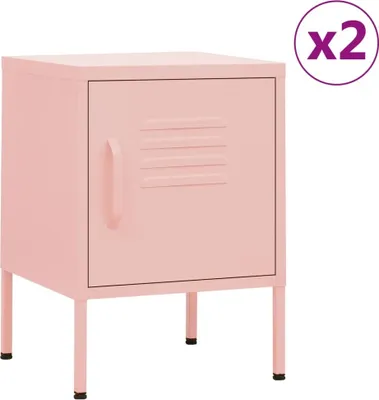 Produktbild von vidaXL Nachttische 2 Stk. Rosa 35x35x51 cm Stahl - Nachttisch - Nachttische - Nachtkommode - Nachtkommoden