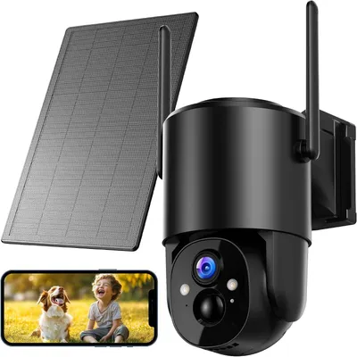 Image de Caméra de surveillance extérieure - Caméra Wi-Fi - Sécurité domestique - Alimentée par énergie solaire - Résolution 2K - Noir