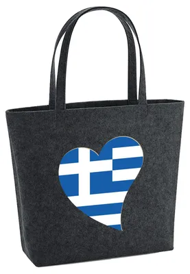 Produktbild von Huuraa Filzshopper Griechenland Flagge Herz 22 Liter Charcoal Melange Filztasche Geschenkidee