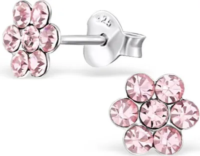 Produktbild von Kinderohrstecker Glitzer: Mädchen Ohrringe Silber „Kristall Blume" rosa & rosa