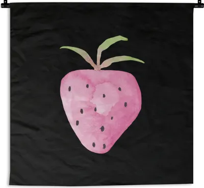 Produktbild von MuchoWow® Wandteppich Wandbehang Erdbeere - Aquarell - Schwarz 150x150 cm Tapisserie Dekoration Wandtuch - Wohnaccessoires - Modernes