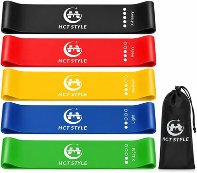 Produktbild von Widerstandsband Set, elastisch, verschiedene Widerstandsstufen, 5-teilig, für Krafttraining