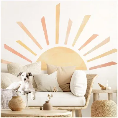 Productafbeelding van Unyqoos® Zelfklevende wandsticker 'Boho-zon' – Geel, 156 x 85 cm, geschikt voor woonkamers, slaapkamers en kinderkamers