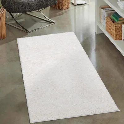 Produktbild von Shaggy Hochflor Teppich Wohnzimmer - 80x150 cm - Creme - Einfarbige Schlafzimmer-Teppiche
