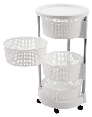 Image de Chariot de rangement - Étagère à 4 niveaux - Paniers rotatifs à 360° - Chariot de cuisine sur pieds - Acier inoxydable, idéal pour la cuisine et le salon