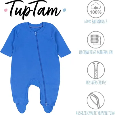 Obrázek produktu pro TupTam Dětský unisex overal na spaní, dívčí pyžamo s nožičkami, chlapecký hráč, 3 balení, barva: pruhy/tmavě modrá, velikost: 86