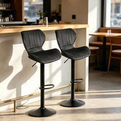 Produktbild von 2er Set Barhocker Tresenhocker 360° drehbar mit Lehne Samt Touch Gepolsterter Barstuhl mit Rückenlehne und Fußstütze Höhenverstellbar Schwarz