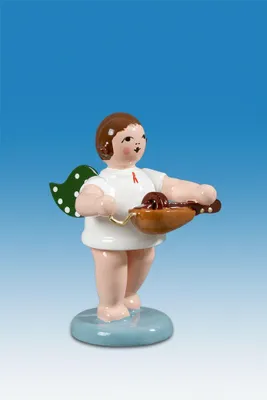 Produktbild von Holzfigur Engel mit Drehleier ohne Krone Höhe 6cm NEU