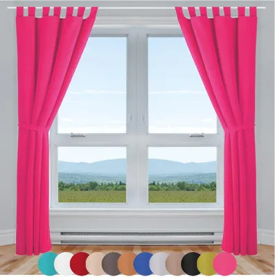 Produktbild von 2x Gardinen Ellen mit Schlaufen inkl. Raffhalter & Hacken (Pink), Größe: 140x225cm