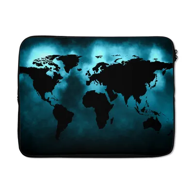 Produktbild von MuchoWow® Laptop Hülle 15 Zoll Weltkarte - Schwarz - Blau Laptoptasche - Laptoptasche - Sleeve - Rundum-Schutz