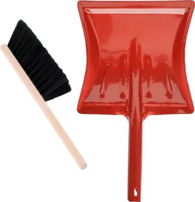 Produktbild von Garronda Kehrgarnitur Kehrschaufel Metall mit Holzgriff Set mit Handbesen (Schwarz + Rot)