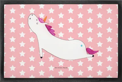 Produktbild von Mr. & Mrs. Panda Fußabtreter Einhorn Yoga 50 x 75 cm - Rot Pastell - Geschenk, Süß, Schmutzmatte, Bodenvorleger, Fussmatte, Entspannung, fußmatte, Unicorn, Schmutzfänger