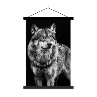Produktbild von MuchoWow® Textilposter Wolf - Tiere - Wild - Schwarz - Weiß 40x60 cm mit schwarzem Rahmen - Wanddekorationen