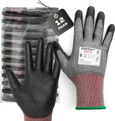 Produktbild von 12er Set Covent PolyurethanArbeitshandschuhe Herren Gr. 9 – EN388 4X43E Montagehandschuhe Kategorie II – Schutzhandschuhe für Bau, Metall & Industrie