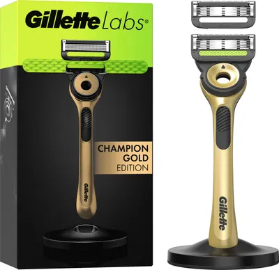 Produktbild von Gillette Labs Champion Gold Edition Rasierer – edles Design, ultimative Präzision (inkl. 2 Ersatzklingen & Magnetischer Dock)